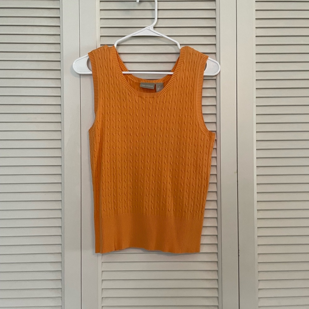 604. Fieldgear Orange Crew Neck Knit Sweater Tank Top Large Preppy Country Club